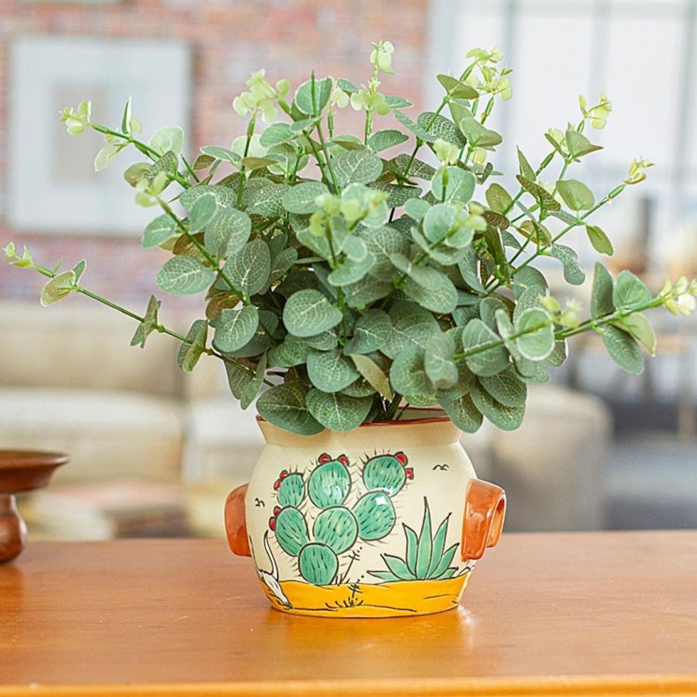 Hand Painted Cacti Flower Pot from Mexico 'Mexican Desert'