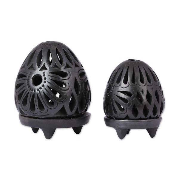 Alternate image for Oaxaca Black Pottery Ceramic Tealight Candleholders Pair Illuminate