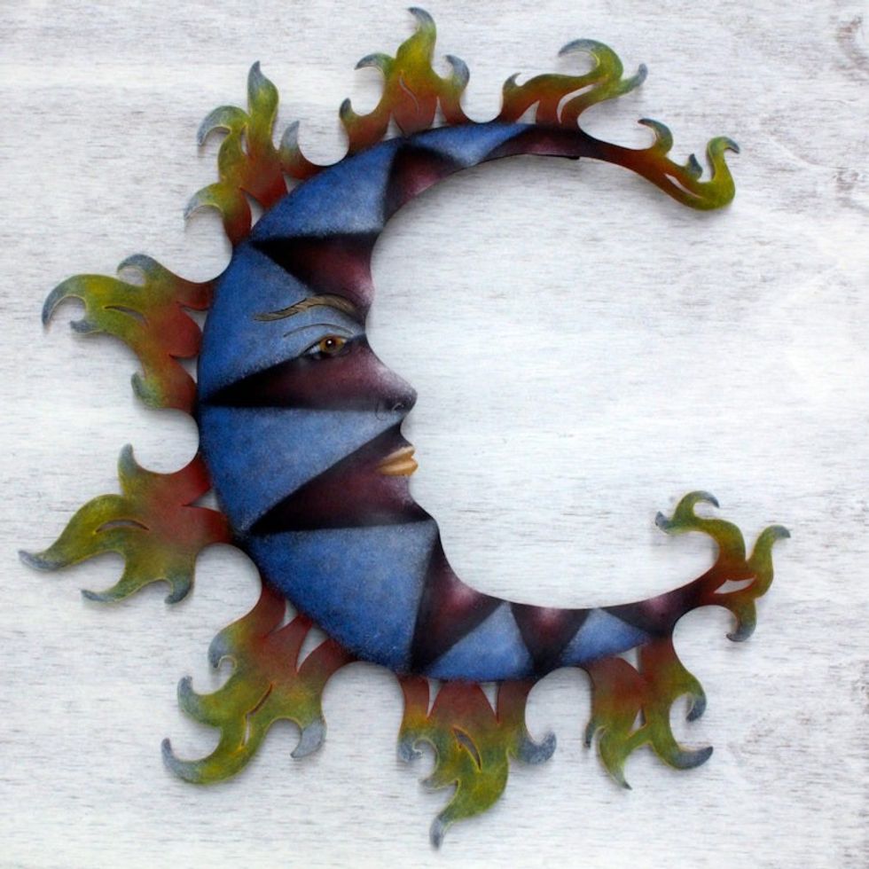 Hand Made Steel Moon Wall Sculpture from Mexico 'Blue Moon Shadows'