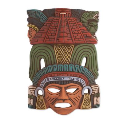 Alternate image for Hand Painted Ceramic Mayan Wall Mask from Mexico Mayan Pyramid