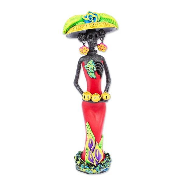 Alternate image for Day of the Dead Catrina Ceramic Figurine in Red Dress Catrinas Sweet Tooth