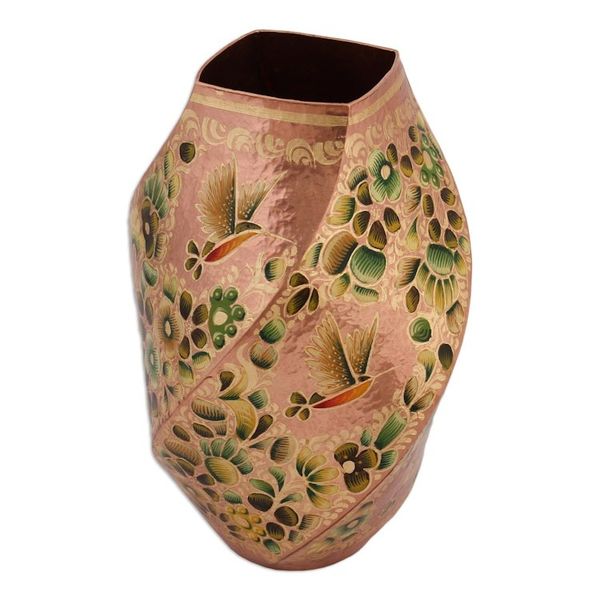 Alternate image for Hummingbird Motif Gold Accented Copper Vase from Mexico Hummingbird Dream