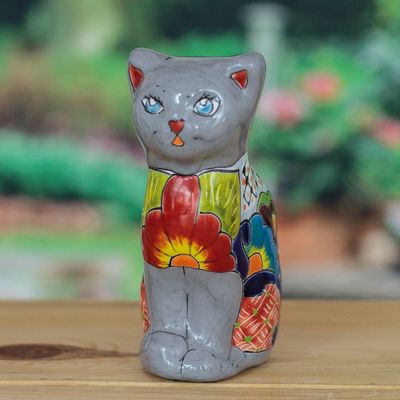 Alternate image for Hand-Painted Hacienda Cat-Themed Ceramic Sculpture in Grey Feline Essence in Grey