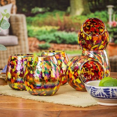 Alternate image for Set of 6 Multicolor Handblown Stemless Wine Glasses Intense Gallantry