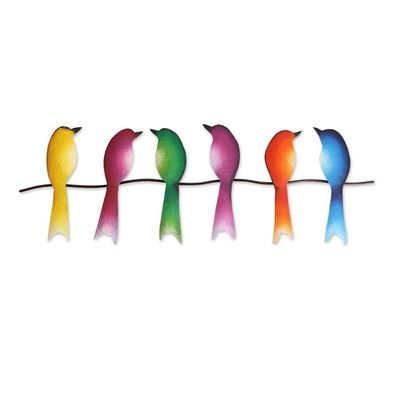 Alternate image for Steel Wall Sculpture of Six Colorful Birds from Mexico Singing Sextet