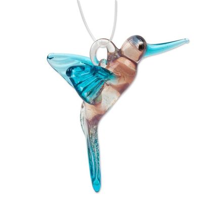 Alternate image for Handblown Recycled Glass Hummingbird Ornament in Mauve Mauve Paradise Hummingbird