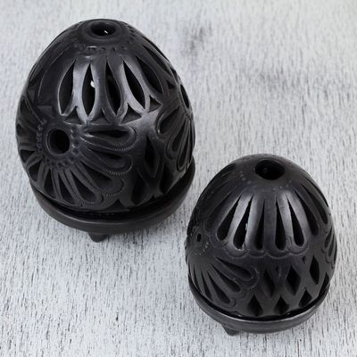 Alternate image for Oaxaca Black Pottery Ceramic Tealight Candleholders Pair Illuminate
