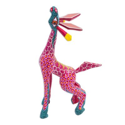 Alternate image for Wood Hand Painted Giraffe Alebrije Finely Painted in Red Stargazing Giraffe in Red