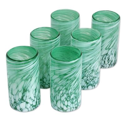 Alternate image for Set of 6 Handblown Green and White Drinking Glasses Festive Green
