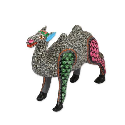 Alternate image for Handcrafted Copal Wood Camel Alebrije Figurine in Grey Cheerful Camel