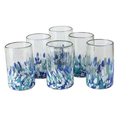 Alternate image for Blue and White Spotted Glass Tumblers from Mexico Set of 6 Blown Blue