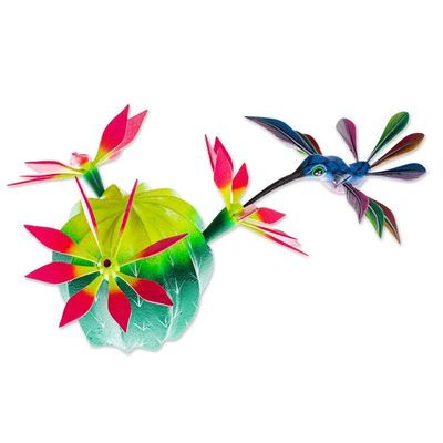Alternate image for Hand Painted cactus and Bird Alebrije Sculpture Hummingbirds Delight