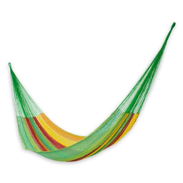 Alternate image for Green and Yellow Cotton Maya Hammock with Red Trim Colima
