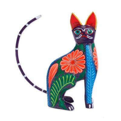 Alternate image for Handcrafted Copal Wood Alebrije Cat Figurine from Mexico Graceful Feline