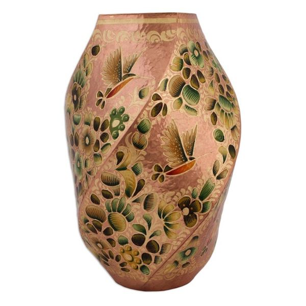 Alternate image for Hummingbird Motif Gold Accented Copper Vase from Mexico Hummingbird Dream