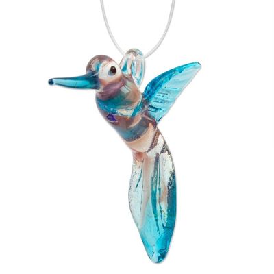 Alternate image for Handblown Recycled Glass Hummingbird Ornament in Mauve Mauve Paradise Hummingbird