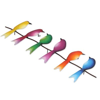 Alternate image for Steel Wall Sculpture of Six Colorful Birds from Mexico Singing Sextet