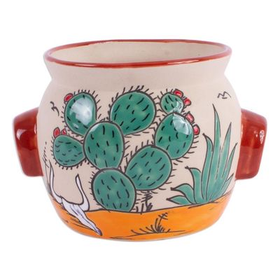 Alternate image for Hand Painted Cacti Flower Pot from Mexico Mexican Desert