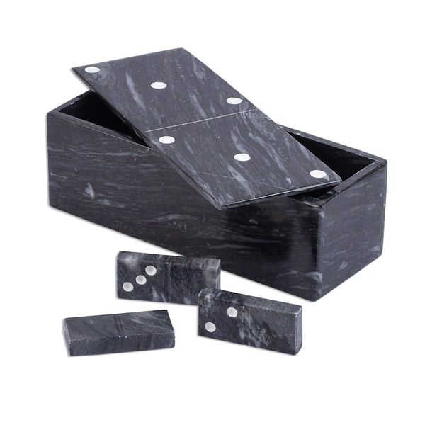 Alternate image for Dark Grey Marble Domino Set with Storage Box 9 Inch Fascinating Challenge