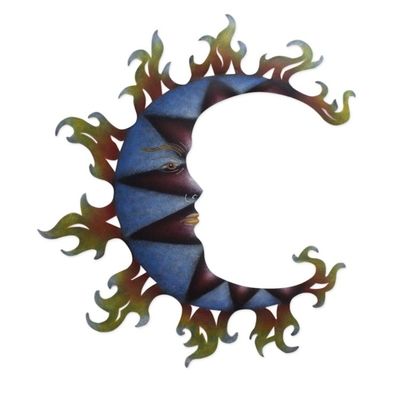 Alternate image for Hand Made Steel Moon Wall Sculpture from Mexico Blue Moon Shadows