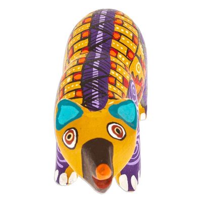 Alternate image for Handmade Geometric Yellow Copal Wood Bear Alebrije Figurine The Noble Master in Yellow