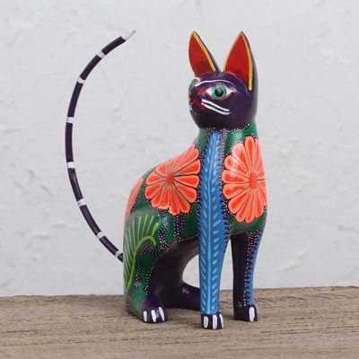 Alternate image for Handcrafted Copal Wood Alebrije Cat Figurine from Mexico Graceful Feline