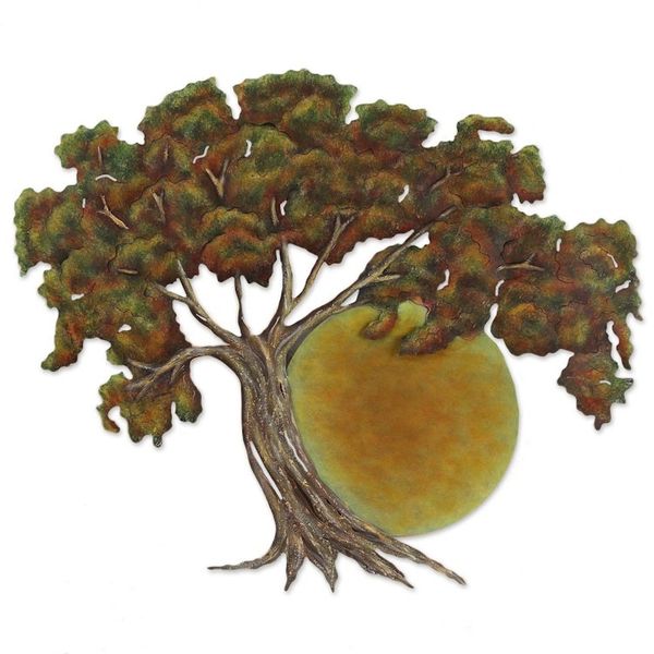 Alternate image for Oak Tree at Sunset Hand Crafted Steel Wall Art from Mexico Sunset Oak