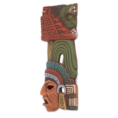 Alternate image for Hand Painted Ceramic Mayan Wall Mask from Mexico Mayan Pyramid