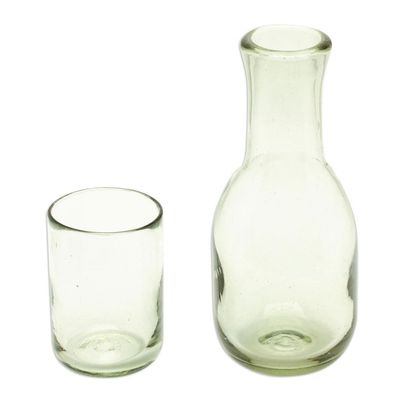 Alternate image for 2-Piece Set of Recycled Glass Handblown Carafe and Glass Cheers