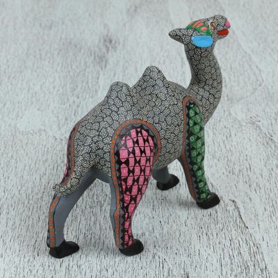 Alternate image for Handcrafted Copal Wood Camel Alebrije Figurine in Grey Cheerful Camel