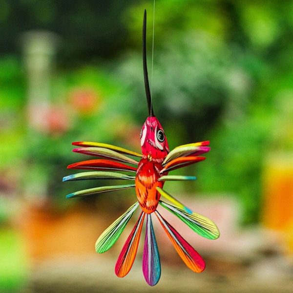 Alternate image for Hand-Painted Carnation Copal Wood Alebrije Bird Ornament Festival Plumage