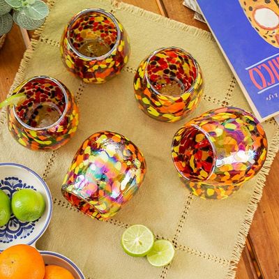 Alternate image for Set of 6 Multicolor Handblown Stemless Wine Glasses Intense Gallantry