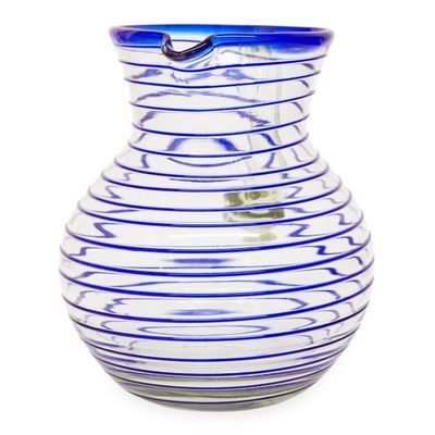 Alternate image for Mexican Handblown Recycled Glass Blue Stripe Pitcher Blue Spiral