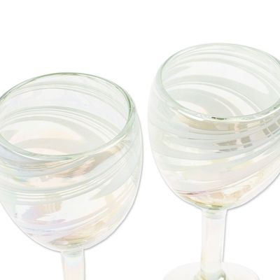 Alternate image for 2 Handblown Eco-Friendly Wine Glasses Iridescent Reflections White Threads