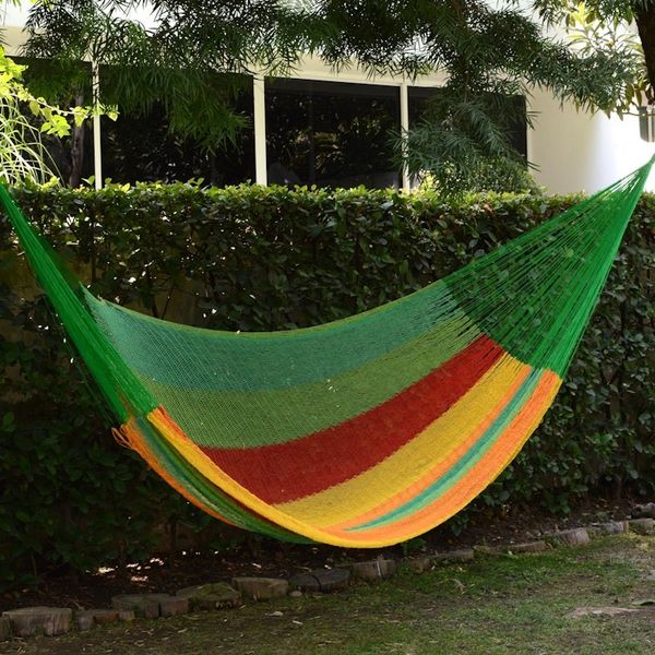 Alternate image for Green and Yellow Cotton Maya Hammock with Red Trim Colima