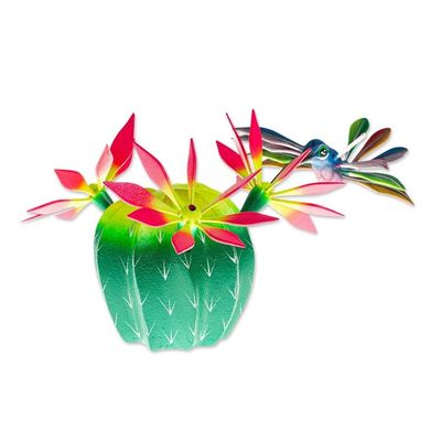 Alternate image for Hand Painted cactus and Bird Alebrije Sculpture Hummingbirds Delight