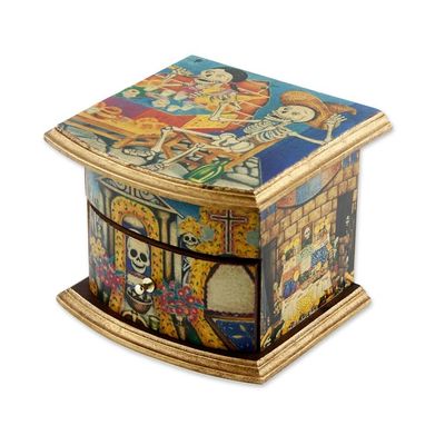 Alternate image for Unique Decoupage Multicolor Wood Jewelry Box Celebrating Day of the Dead
