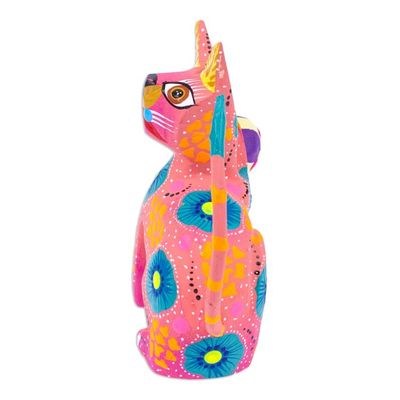 Alternate image for Hand-Painted Wood Alebrije Figurine of Cat Playing with Ball Cute Cat with Ball