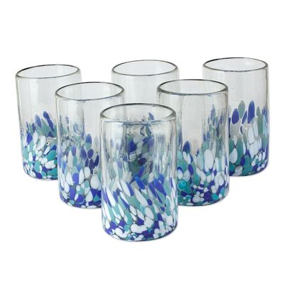 Alternate image for Blue and White Spotted Glass Tumblers from Mexico Set of 6 Blown Blue