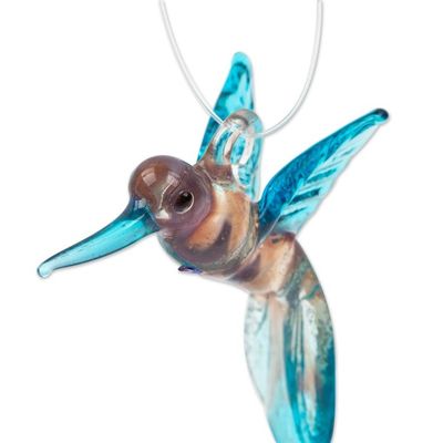 Alternate image for Handblown Recycled Glass Hummingbird Ornament in Mauve Mauve Paradise Hummingbird