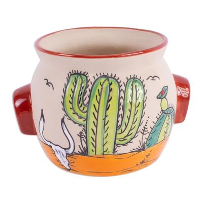 Alternate image for Hand Painted Cacti Flower Pot from Mexico Mexican Desert