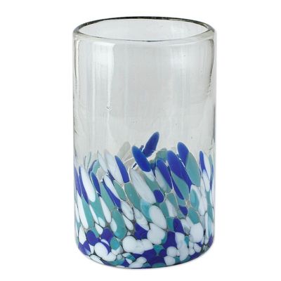 Alternate image for Blue and White Spotted Glass Tumblers from Mexico Set of 6 Blown Blue
