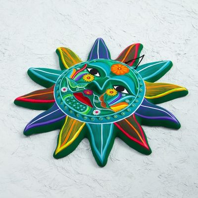 Alternate image for Multicolored Sun Ceramic Wall Art from Mexico Teal Sun
