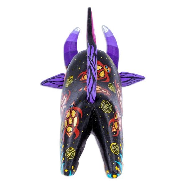Alternate image for Hand-Painted Colorful Wood Alebrije Bull Figurine in Black Sea Bull