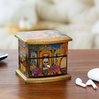 Alternate image for Unique Decoupage Multicolor Wood Jewelry Box Celebrating Day of the Dead