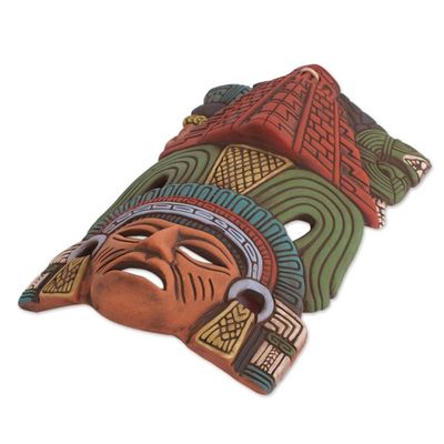 Alternate image for Hand Painted Ceramic Mayan Wall Mask from Mexico Mayan Pyramid