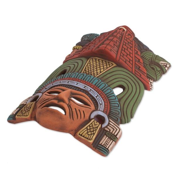 Alternate image for Hand Painted Ceramic Mayan Wall Mask from Mexico Mayan Pyramid