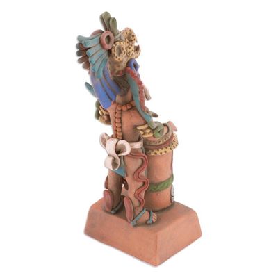 Alternate image for Unique Aztec Museum Replica Ceramic Sculpture Jaguar Warrior and Huehuetl