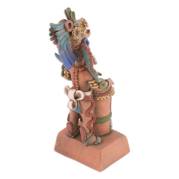 Alternate image for Unique Aztec Museum Replica Ceramic Sculpture Jaguar Warrior and Huehuetl