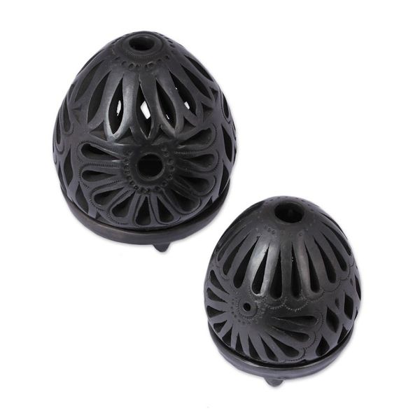 Alternate image for Oaxaca Black Pottery Ceramic Tealight Candleholders Pair Illuminate